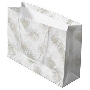Cream White Plaid Stripes Christmas Large Gift Bag