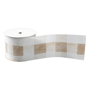Cream White Plaid Stripes Grosgrain Ribbon