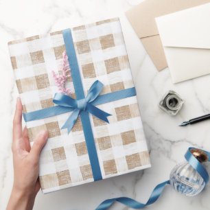 Cream White Plaid Stripes Wrapping Paper