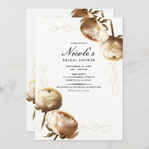 Cream & White Ranunculus Floral Bridal Shower Invitation