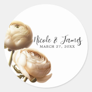 Cream & White Ranunculus Floral Wedding Classic Round Sticker