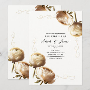 Cream & White Ranunculus Floral Wedding Invitation