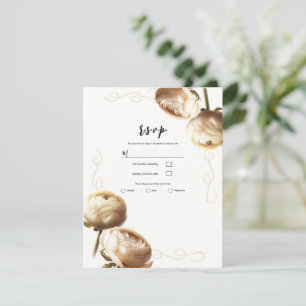Cream & White Ranunculus Floral Wedding RSVP Invitation