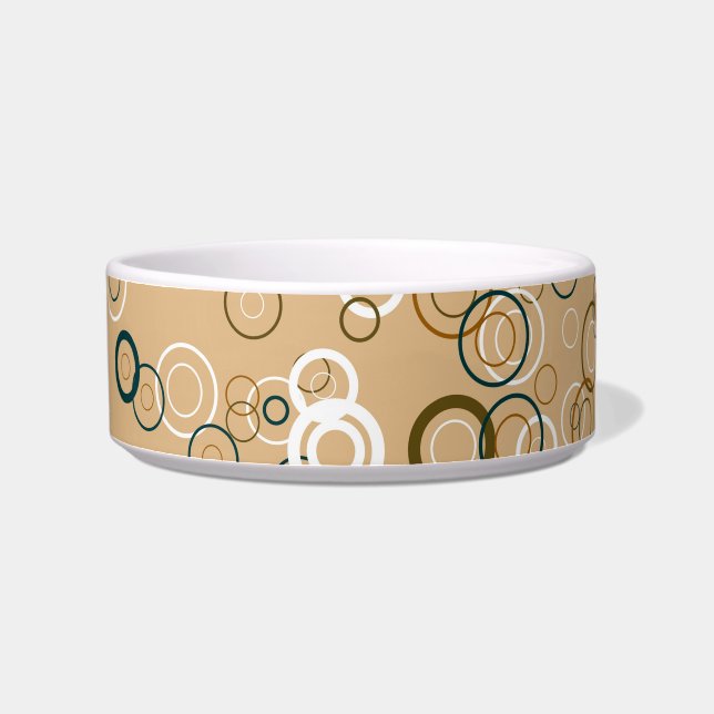 Cream, White Retro Circles Abstract Art Bowl (Left)