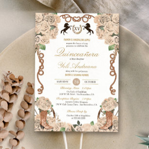 Cream White Rose Western Charro Quinceañera Invitation