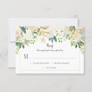 Cream White Roses Cascade Glitter Greenery RSVP   Card