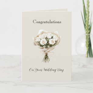 Cream White Roses Floral Wedding Card