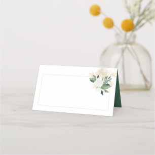 Cream White Roses Glitter Greenery Place Cards