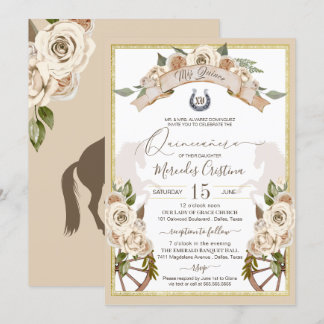 Cream White Roses Western Charro Quinceanera Invitation
