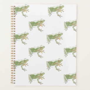 Cream White Sage Green Watercolor Frog Pattern Planner