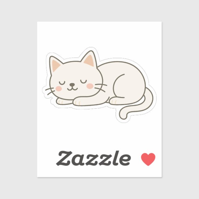 Cream White Sleeping Cat Sticker – Minimalist Cute (Sheet)