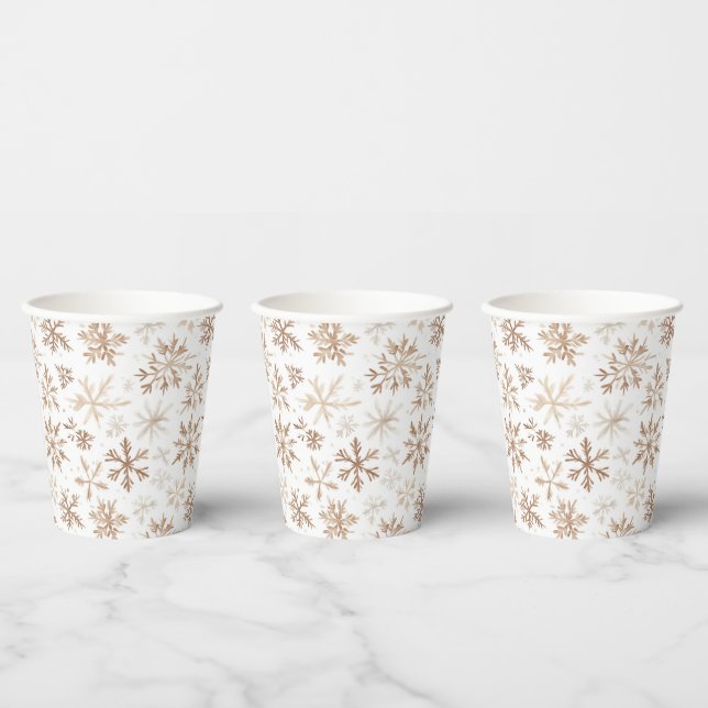Cream White Snowflakes Christmas Paper Cups (Multi)