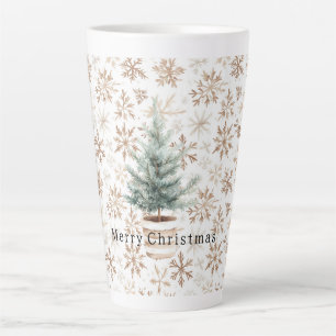 Cream White Snowflakes Christmas Tree Latte Mug