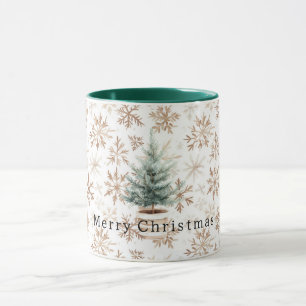 Cream White Snowflakes Christmas Tree Mug