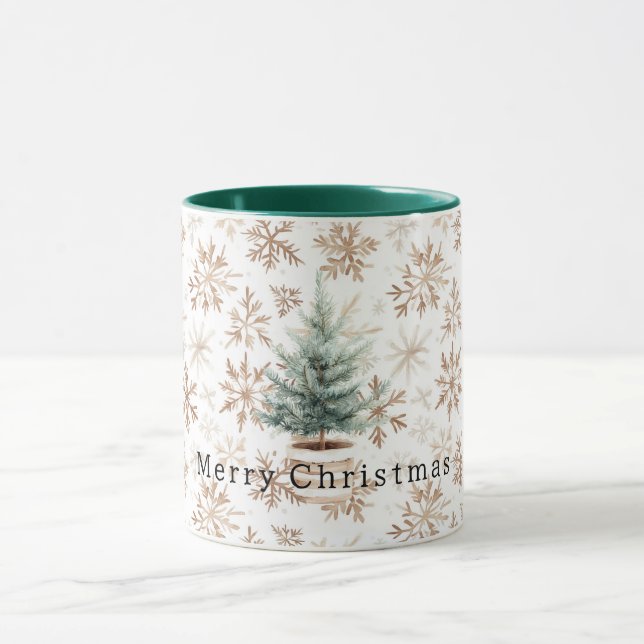 Cream White Snowflakes Christmas Tree Mug (Center)