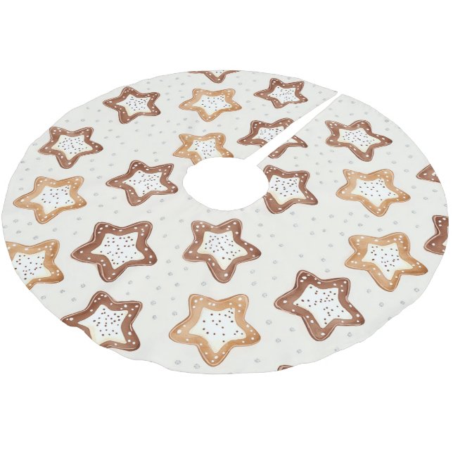 Cream White Stars Christmas Brushed Polyester Tree Skirt (Angled)