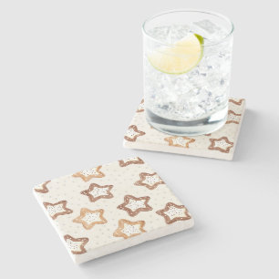 Cream White Stars Christmas Stone Coaster