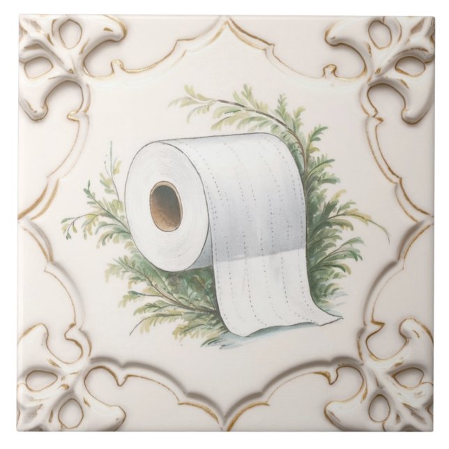 Cream White Toilet Paper Roll Funny Bathroom Tile (Front)