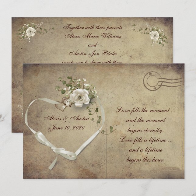 cream white Wedding Rose Postcard (Front/Back)