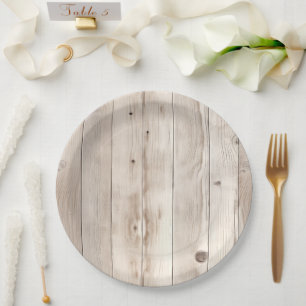 Cream White Wood Wedding Paper Plate