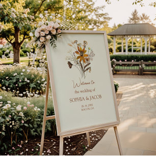 Cream Wildflower Boho Fall Wedding Welcome Poster