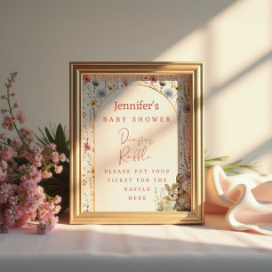 Cream Wildflower Bunny Rustic Diaper Raffle Poster