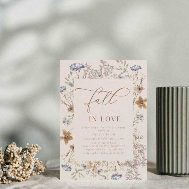 Cream Wildflower Fall in Love Bridal Shower  Invitation (Creator Uploaded)