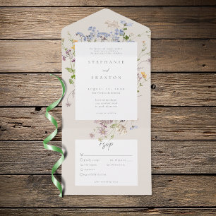 Cream Wildflower Garden Elegant Wedding All In One Invitation