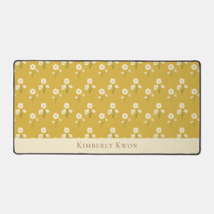 Cream Wildflowers Custom Name Floral Yellow Desk Mat