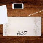 Cream wildflowers rose gold blush pink name desk mat<br><div class="desc">A rose gold gradient background. Cream coloured flowers. Personalise and add your name.  The name is written with a trendy hand lettered style script.</div>