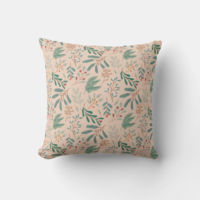 Cream Winter Botanical Pattern Cushion (Front)