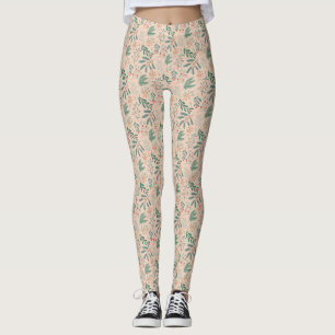 Cream Winter Botanical Pattern Leggings