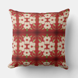 Cream With Cranberry Red Floral Cushion