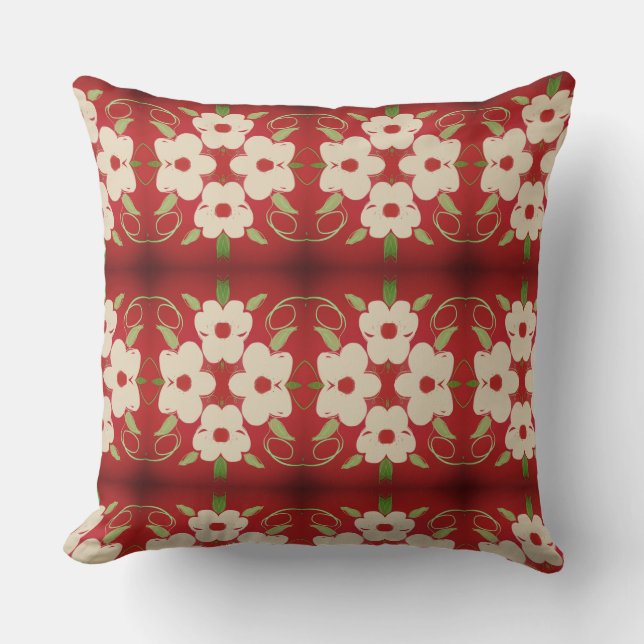 Cream With Cranberry Red Floral Cushion (Front)