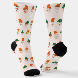 Cream with Repeating Santa Faces Christmas Socks