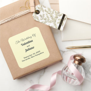 Cream with Slate Text Wedding Square Sticker