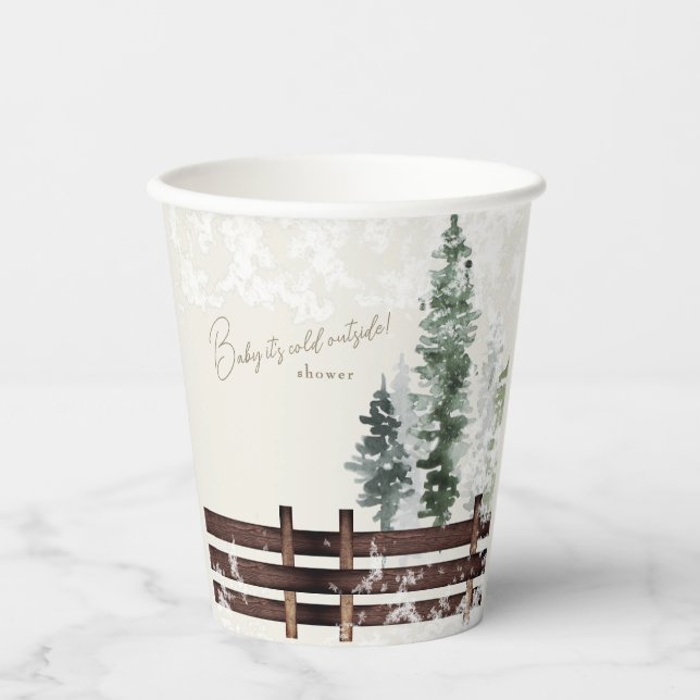 Cream Woodland Baby it's Cold Outside II Paper Cups (Front)
