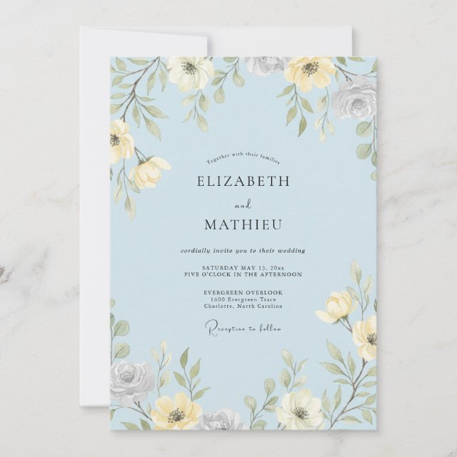 Cream Yellow Anemone Wedding Invitation (Front)