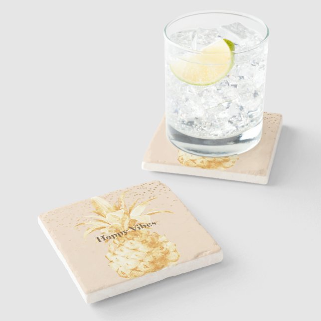 Cream Yellow Gold Pineapple Stone Coaster (Side)