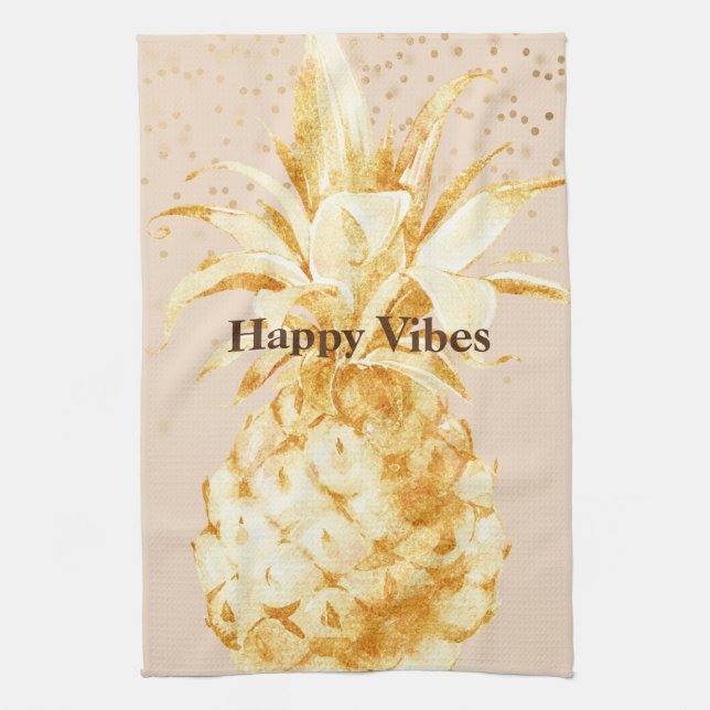 Cream Yellow Gold Pineapple Tea Towel (Vertical)