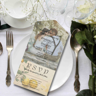 Cream Yellow Lemon Green Orchard Photo All In One Invitation