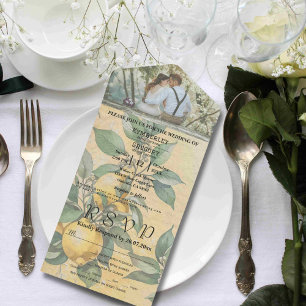 Cream Yellow Lemon Orchard Botanical Minimalist All In One Invitation