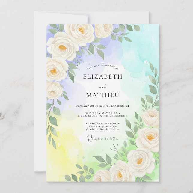 Cream Yellow Rose Wedding Invitation (Front)