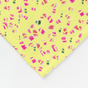 Cream yellow with green and pink patterns warm fleece blanket