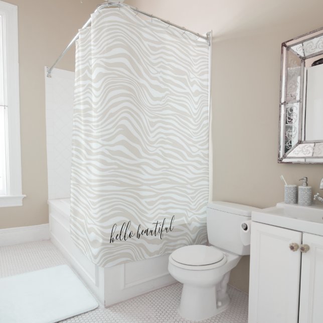 Cream Zebra Print personalised Shower Curtain (In Situ)