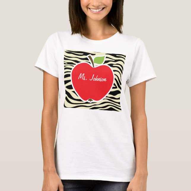 Cream Zebra Stripes Animal Print; Apple T-Shirt (Front)