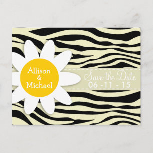 Cream Zebra Stripes Animal Print; Daisy Announcement Postcard