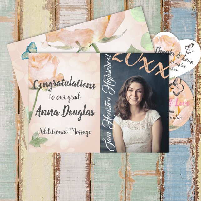 Creamsicle High School Graduation Announcement (dusty peach pink floral graduation party invitation graduate announcement congraduations grad girl )
