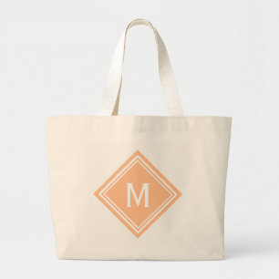 Creamsicle Orange Diamond Monogram Large Tote Bag