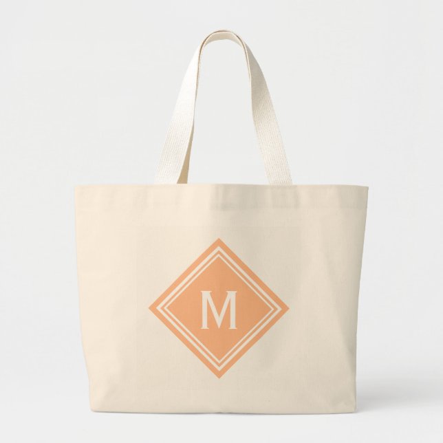 Creamsicle Orange Diamond Monogram Large Tote Bag (Front)